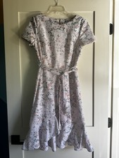 Calvin Klein Women's Floral Print Short Sleeve Ruffle-Hem Dress Size 10 