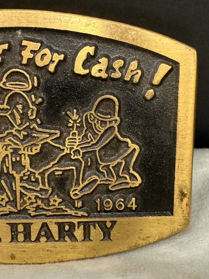 Hebilla de cinturón vintage N.B.Harty tono dorado disparamos por dinero en efectivo Foto 4 de 4