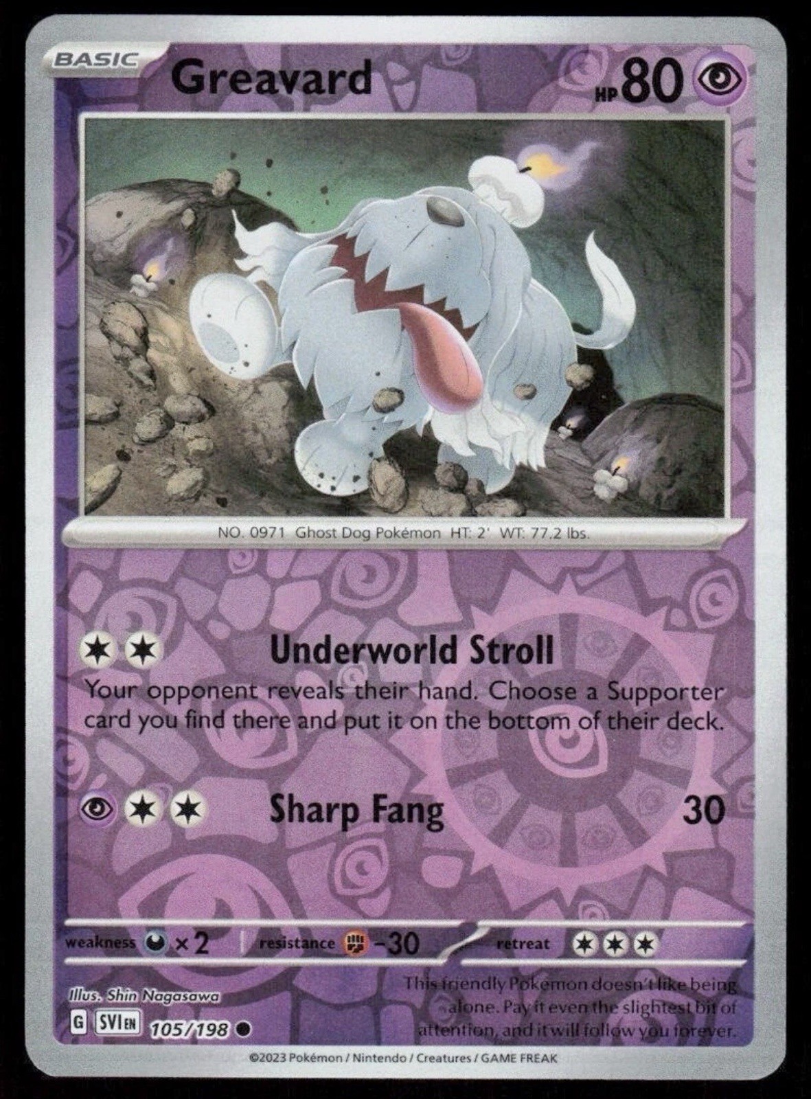 Greavard - 105/198 - Reverse Holo - Pokemon - Scarlet & Violet - NM/M