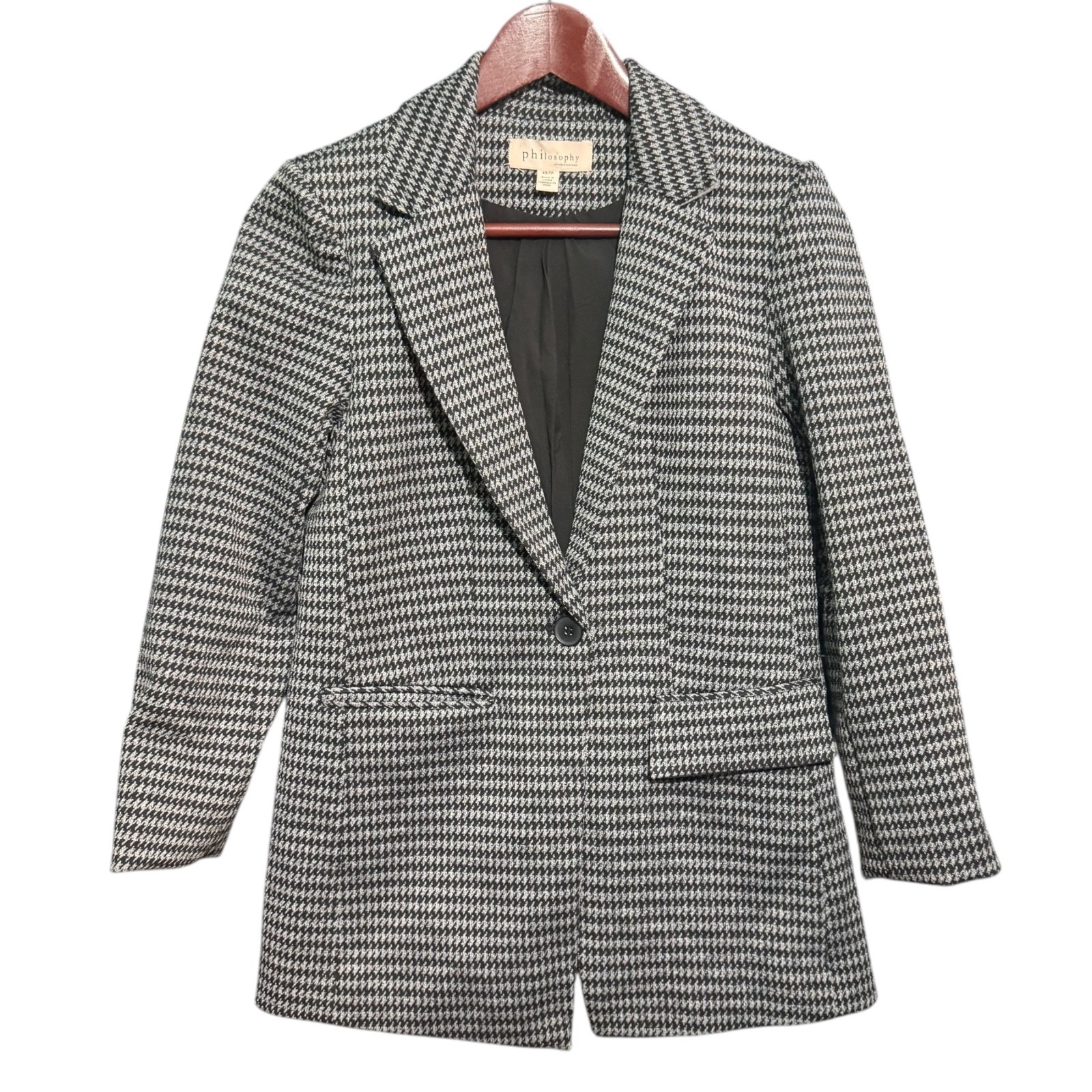 PHILOSOPHY Brown Houndstooth Single Button Long B… - image 1