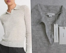 NWT $295 VINCE Cashmere/Wool/Silk Blend Polo collar Sweater Size M Grey