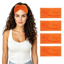 Knotted Cross Hair Bandana Orange 4 Pcs  Workout Head Wrap