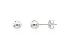 14K White Gold Ball Stud Earrings 4mm Small Plain Polished Round Ball Minimalist