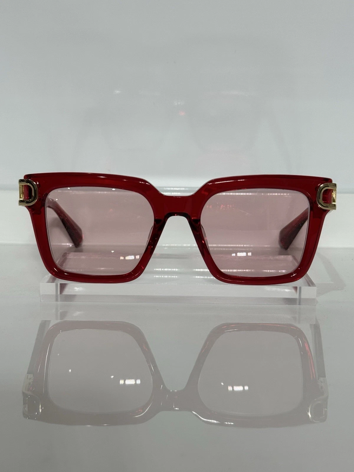 Valentino — Valentino V-side VLX-131B-51 Red-Gld Acetate custom Pink Tinted Sunglasses