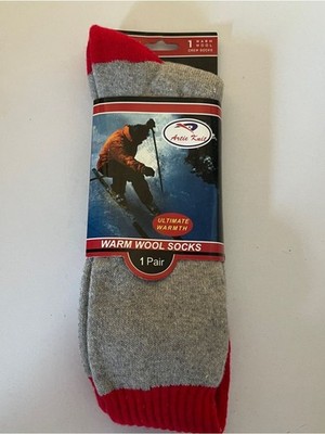 Men's Warm Wool Crew Socks - Gray with Red Accents