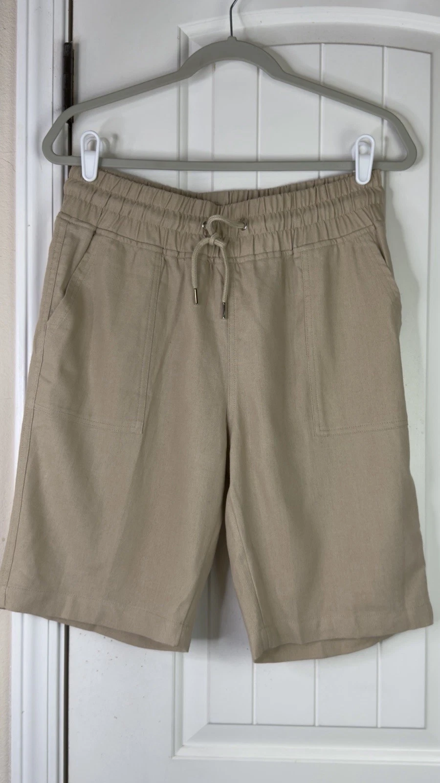 WILLIT Womens Tan Linen Cotton Elastic Waist Shorts Pockets Sz M 10” Inseam NWOT