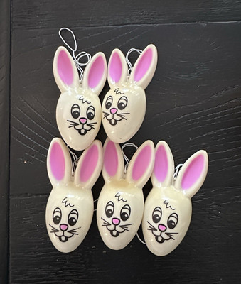 Set of 5 Vintage Sun Hill 1980s Easter Bunny Rabbit Easter Egg Ornament