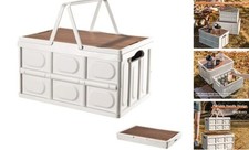 Collapsible Storage Bin with Handles and Wooden Lid, Large Capacity 30L/7.9Gal