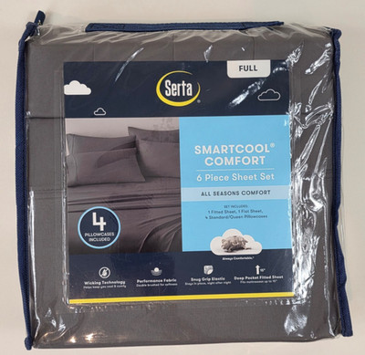 Serta Smartcool Comfort All Seasons Sheet Set Charcoal Full 6 Pieces