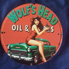 Wolf's Head Round 8" Metal Sign Wall Art Man Cave Garage Bar Gas Station Gas Oil