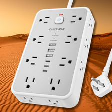 Surge Protector Power Strip 16 Outlets 6 USB C Ports Flat Plug Extension Cord