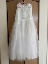 Flower Girl Dress 6T White Tulle Lace Up Back Wedding Formal