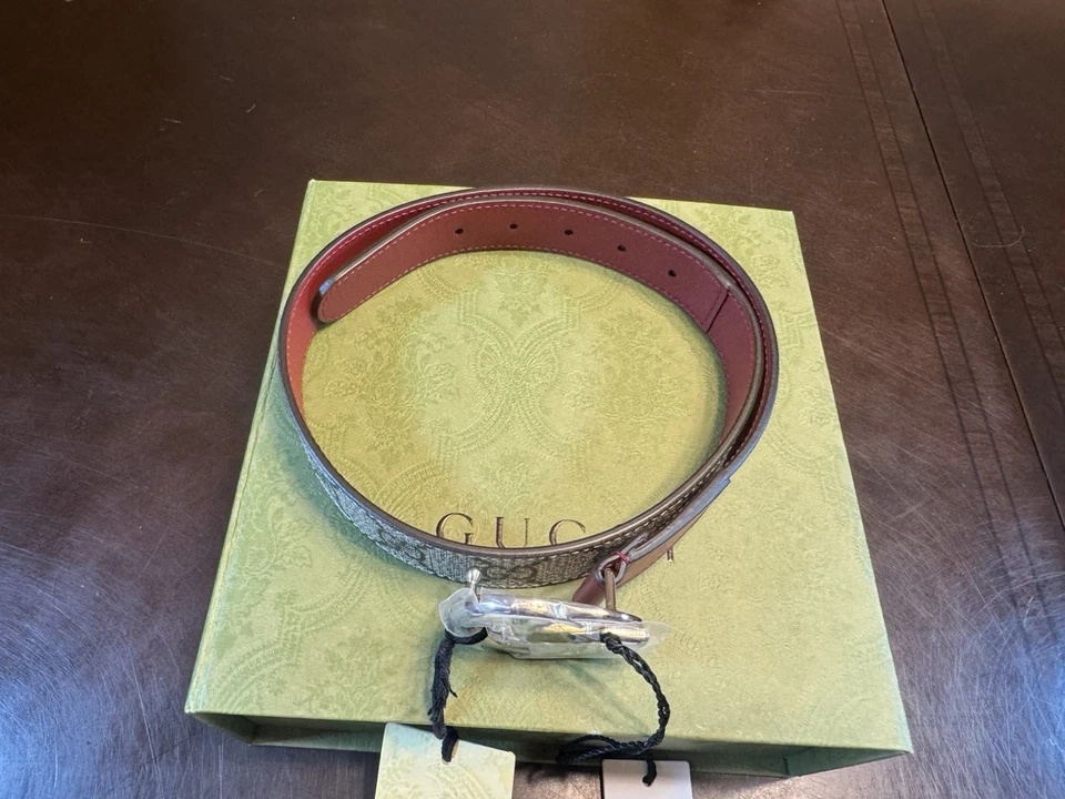 Nuevo Auténtico Cinturón de Cuero Gucci GG Logo Talla L Cintura Juvenil 24-27 Foto 3 de 4