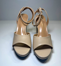 Women s Beige Synthetic Strappy Open Toe Ankle Strap Buckle Block Heel 6