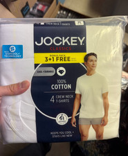 New Jockey White Men's Classic 4-Pack Crew Neck T-Shirt Medium Stay Cool