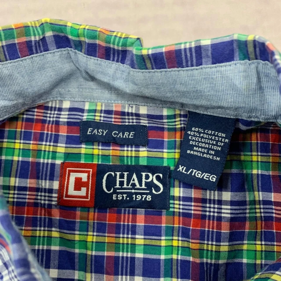 Camisa Chaps Vintage Cuadros Estampado Manga Corta con Bolsillo en el Pecho Hombre s XL Foto 4 de 4