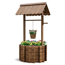 Wishing Wells for Outside, Wooden Wishing Well Planter for Yard, Upgrade Wish...