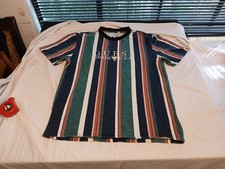 Vintage 90  s Guess Striped Multicolor T Shirt Triangle Mens Sz Medium