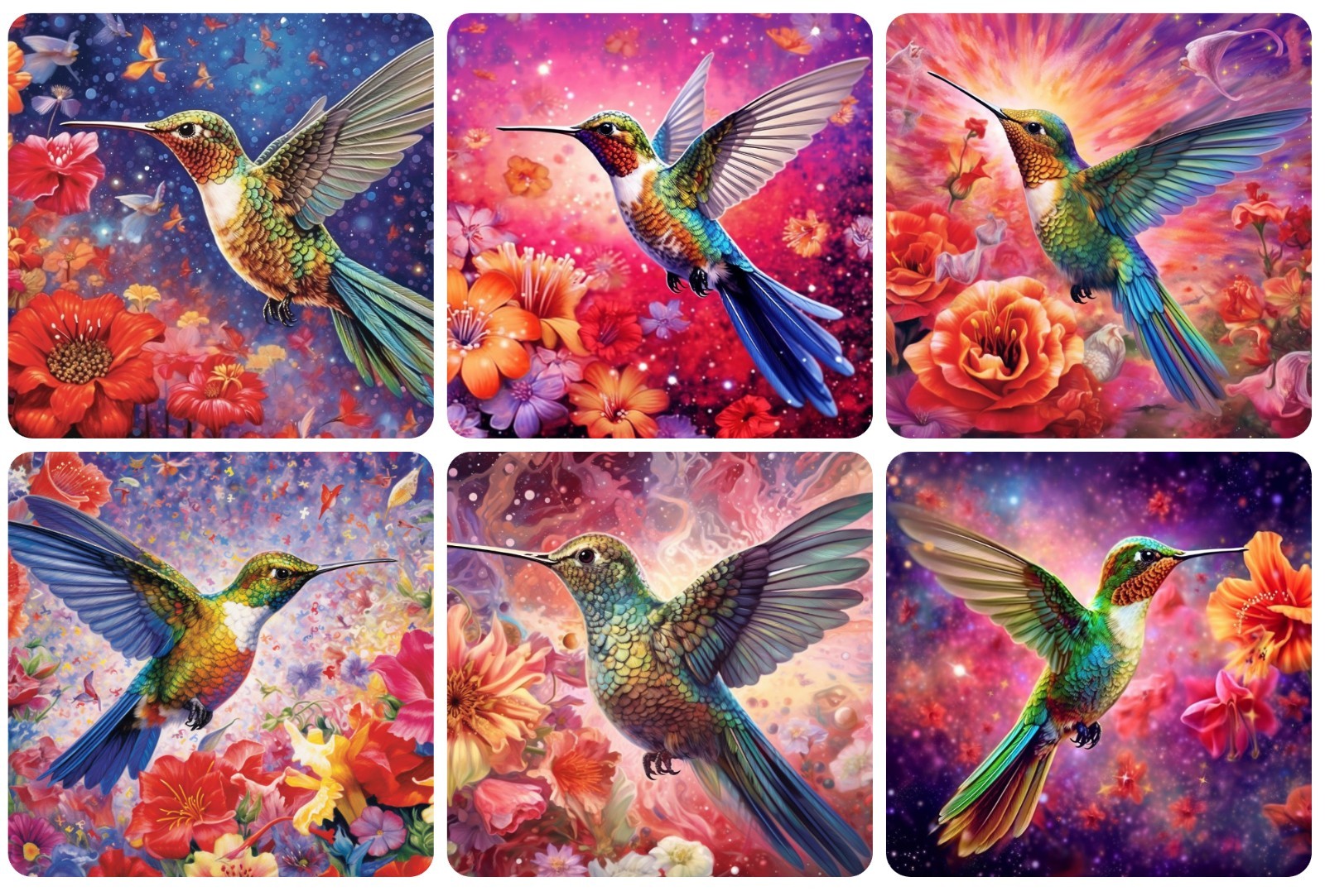 Set of 6 Hummingbird Square MDF Coasters