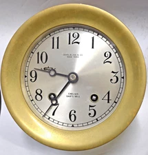 Chelsea Ship's Bell Clock  Brass Screw on Bezel 4 1/2" Dial John Bliss Co. NY