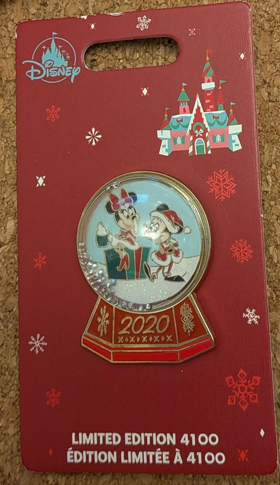 Disney Pin Mickey & Minnie Mouse Snowglobe Holiday Christmas 2020