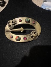 Large Antique Victorian Brass Buckle Brooch P...