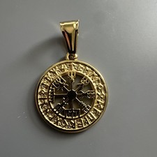Viking Vegvisir Elder Futhark Rune Spinner Stainless Steel Pendant 24” Gold