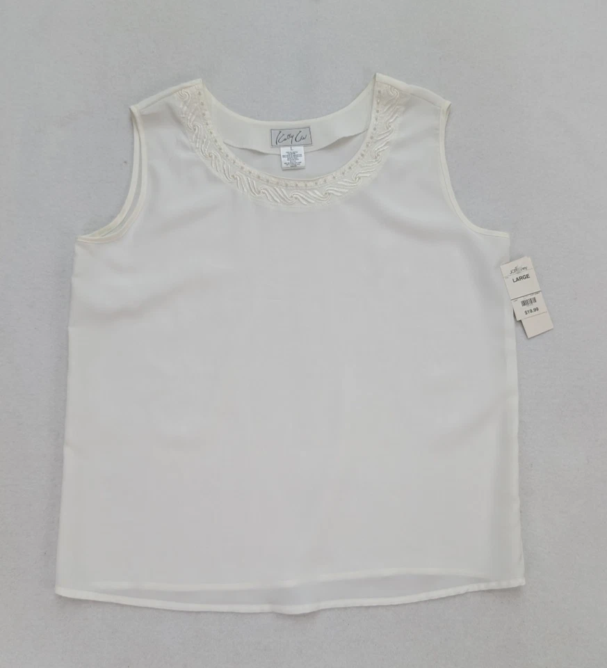 Kathy Che женщин верхний размер L белый без рукавов блузка бак бисером шеи новый - Изображение 2 из 4