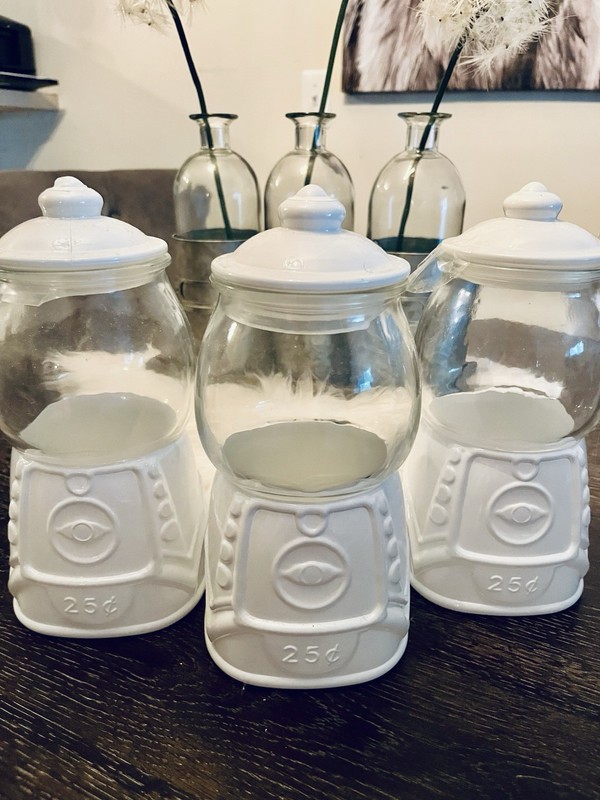 NEW! Lot Of 3! TARGET Bullseye Crafting Gum Ball Machine Candy Jar Glass White