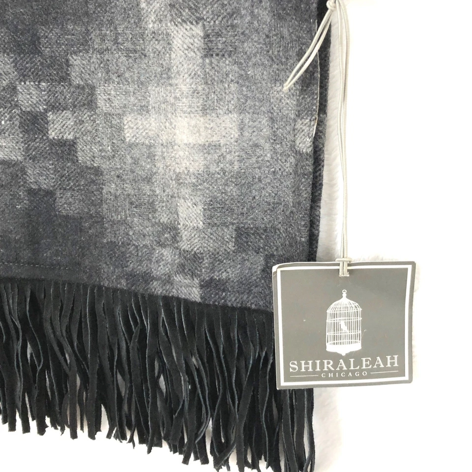NWT SHIRALEAH Chicago Camden Wool Blend Suede Fringe Throw 55"x50" Gray Black - Image 2 of 4