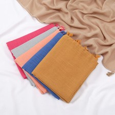 Cotton Scarf Women's Solid Color Tassel Shawls Headscarf Turban Hijab 10 Colors