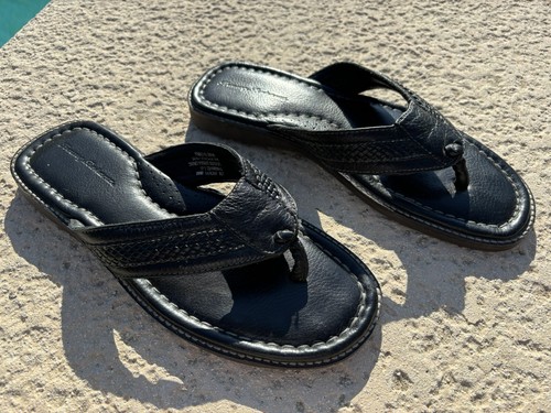 Tommy Bahama Mens Anchors Away Leather Flip Flops Sandals Braided Black Size 11 - Picture 3 of 8