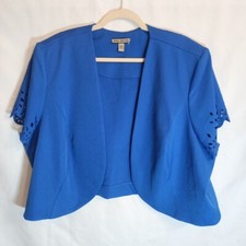 Maya Brooke Open Blazer Crop Size 24w Short Sleeve Blue Cut Out Sleeves
