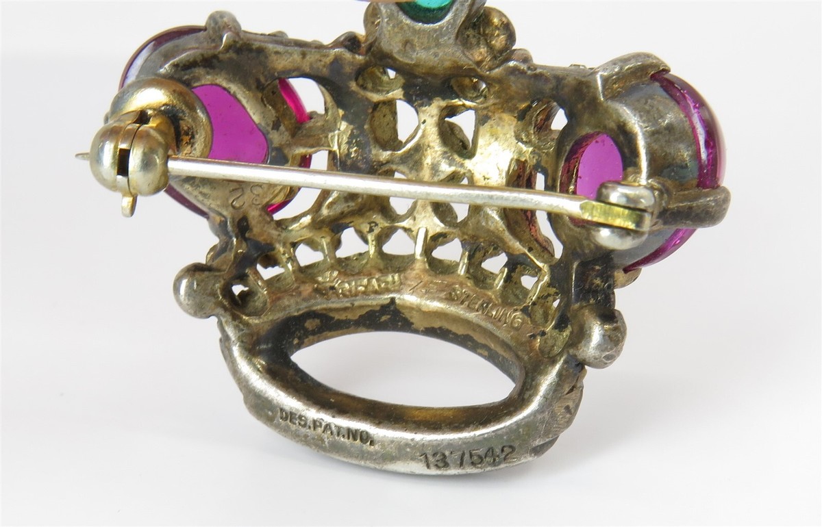 1955 TRIFARI Sterling Rhinestones CROWN Brooch Alfred