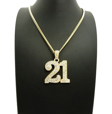 21 SAVAGE NUMBER 21 PENDANT CUBAN LINK CHAIN NECKLACE 14K GOLD GP