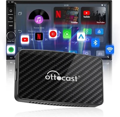 3in1 Ottocast Play2Video Pro AiBox Wireless CarPlay+Android Auto Adapter w/5 App