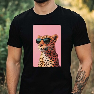 Mens Leopard Sunglasses Cotton T-Shirt Size XS to 5XL