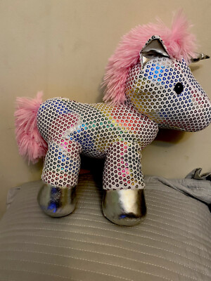 Hug Me Sparkle Unicorn 11in Rainbow Plush Stuffed Animal Pink Mane Tail  Toy