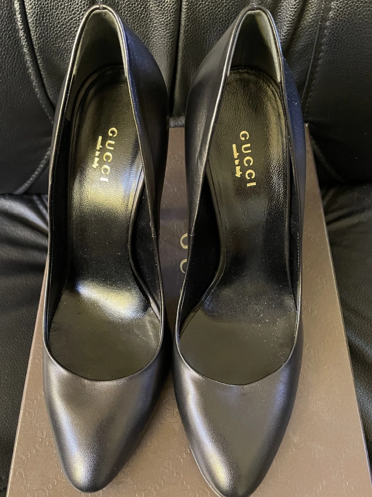 Escarpins GUCCI cuir noir Nappa Charlotte horsebit 310183 taille 38 = US8