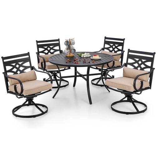 5-teilige Terrassen Essgruppe Metall Rund Tisch & Drehstühle Gartenmöbel Set - Bild 1 von 7