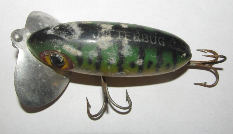 Fred Arbogast Jitterbug Fish Fishing Lure Green Black Yellow Belly Bass Lure