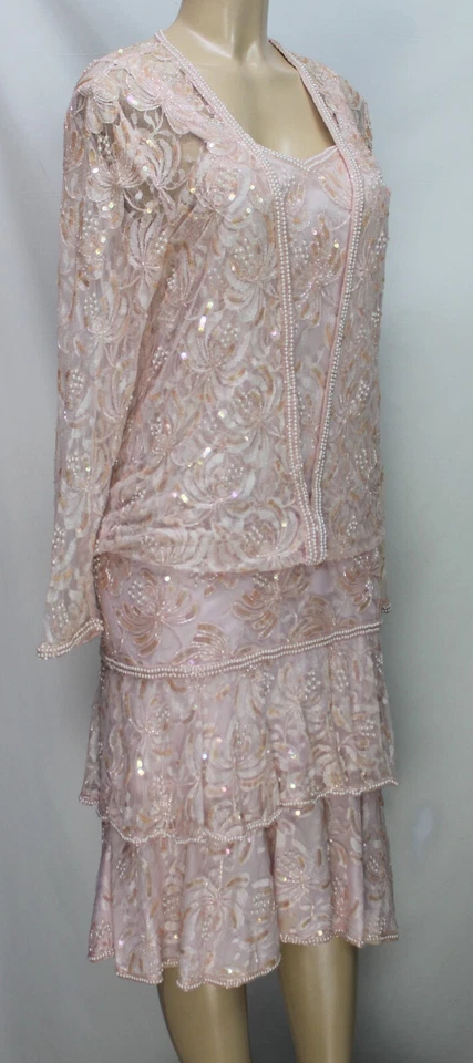 Vestido Floral Vintage Rosa Pálido Con Cuentas Lentejuelas Talla S Foto 4 de 4