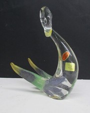 Vintage Italian Murano Glass Swan Art Deco Margi Gras Colors Stickered Figurine