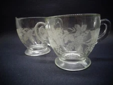 *Vintage Etched Grapevine Sugar Bowl and Cream Pitcher   S9