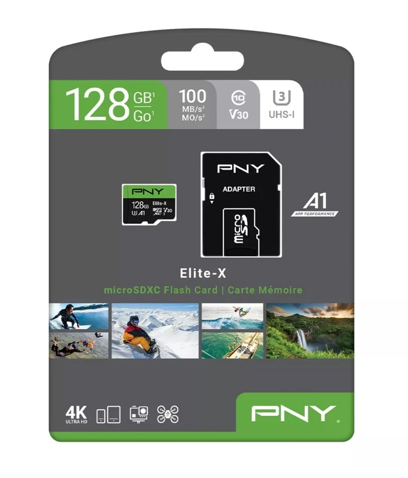 Lot Of 4- PNY Elite X 128GB Micro SD Card 4K UHD Class 10 U3 V30 with SD Adapter - Image 3 of 4