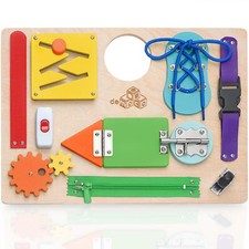 Montessori Busy Board for Toddlers, Premium Wooden Sensory Toddler Busy Board...