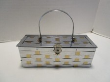 Vintage Metal Handbag Box Purse Hinged weaved gold/silver 19.25" Wide 1950  s