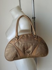 Borsa Prada Bowling Bag beige camel in tela vela e pelle mini bag leather canvas