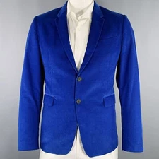 PAUL SMITH Size 42 Blue Corduroy Cotton Notch Lapel Sport Coat