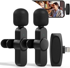 2 Packs Wireless Lavalier Microphone Audio Video Recording Mini for iPhone iPad
